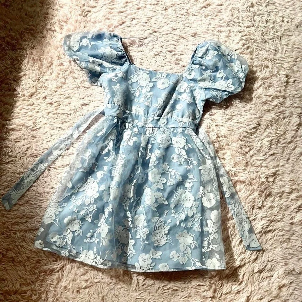 Whimsical Babydoll Milkmaid Floral Pastel Puff Sleeve Dress Girls 14 Baroque